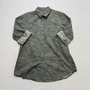 G By GUESS Shirt Men's L Green Camo Button Down Ripstop Military Hunting Outdoor
